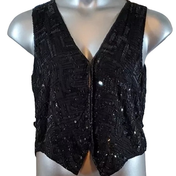 vintage 90s Rachna black sequin beaded holiday party vest
western glam festive - Picture 1 of 6